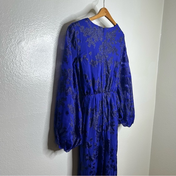 NWT ML Monique Lhuilier Belted Metallic Fil Coupe Silk Blend Wide Leg Jumpsuit 2 - Picture 12 of 16